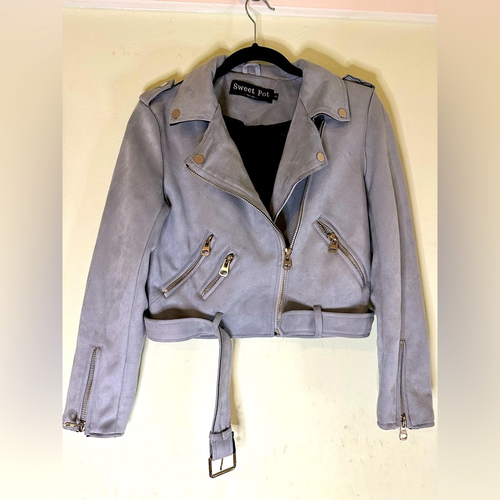 US 4 NWT grey blue utility suede jacket